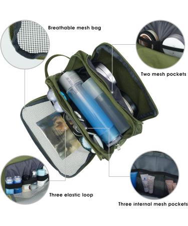 WANDF Water-Resistant Nylon Toiletry Bag - Lightweight Dopp Kit for Men and Women - A-Pure Army Green - Buy Online on GoSupps.com