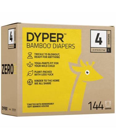 DYPER Bamboo Baby Diapers Size 4 | Natural Honest Ingredients | Cloth Alternative | Day & Overnight | Plant-Based + Eco-Friendly | Hypoallergenic for Sensitive Newborn Skin | Unscented - 144 Count Size 4 (144 Count)