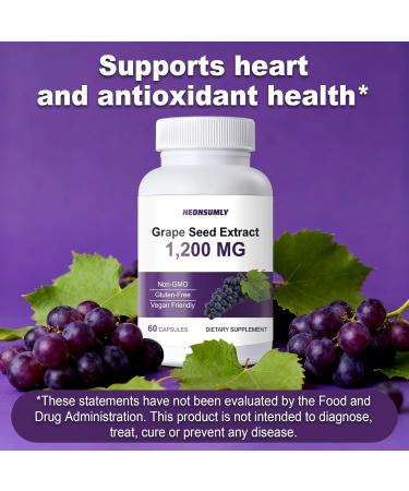 HEONSUMLY Grape Seed Extract 1200mg Powerful Antioxidant Support Non-GMO Gluten-Free 60 Capsules - Buy Online on GoSupps.com