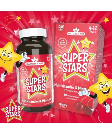 Natures Aid Super Stars Kids Multivitamin & Minerals 60 Chewable Tablets - Buy Online on GoSupps.com