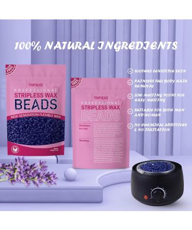 TRINIDa Professional Hard Wax Beads 500g with 10 Applicators - Lavender Hair Removal Wax for Full Body, Facial, Legs - Painless Gentle Wax Beads for Women and Men - Buy Online on GoSupps.com