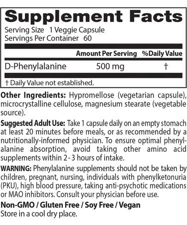 Buy Doctor's Best D-Phenylalanine 500 mg - 60 Veggie Caps for Mood Support - Buy Online on GoSupps.com