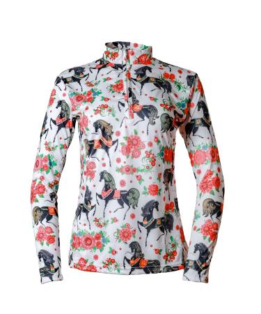 Anni Lyn Sportswear Women's Ventilated Long Sleeve Sun Shirt Rose Horse Small