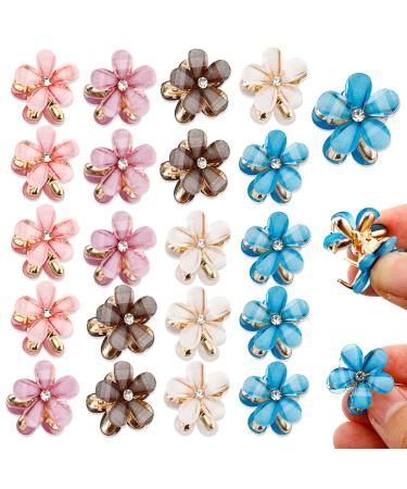 20Pcs Crystal Flower Hair Clips Mini Spring Claw Clips Spring Floral Pearl Hair Clip for Thick and Thin Hair Women's and Girls Hair Accessories (5 Colors)
