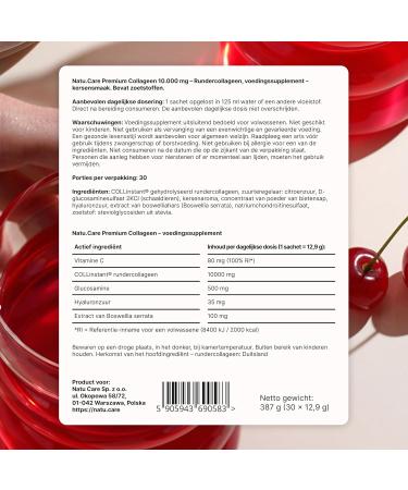 Natu Care sp z oo natucare Premium Collagen Powder 10000 mg Collagen Powder Collagen Powder Vital Proteins Collagen Peptides 100 Natural Collagen Powder for Joints Hair 30 Servings Cherry Cherry 30 Portions - Buy Online on GoSupps.com