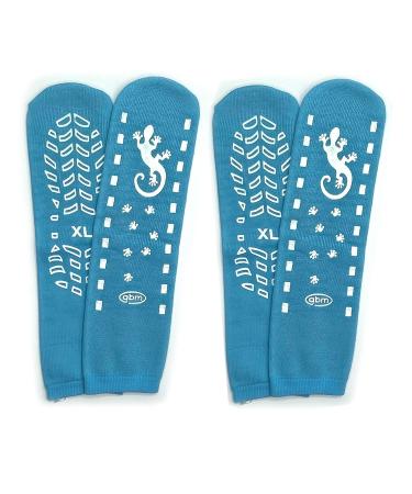 GBM Geckos - Double Tread Non-Slip Safety Socks for Hospital or Yoga - 2 Pairs Light Blue XX-Large