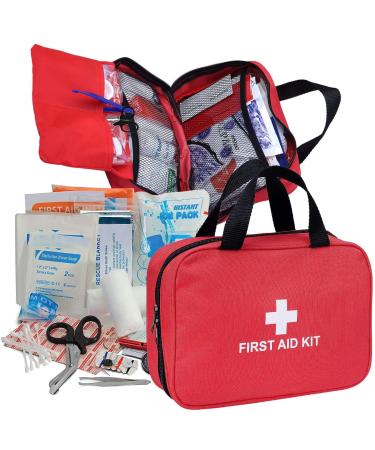 Ykall First Aid Kit - 180 Piece - for Car, Home, Travel, Camping, Office or Sports | Red Bag/Reflective Cross, Fully Stocked with Essential Supplies for Emergency and Survival