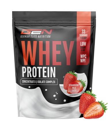 GEN GERMAN ELITE NUTRITION Whey Protein Complex - 1000g (Strawberry Milk) - With portion of isolate - Instant protein with BCAAs & EAAs - German Elite Nutrition