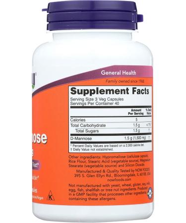 Now Foods D-Mannose 500 mg - 120 Veg Capsules for Urinary Health - Buy Online on GoSupps.com