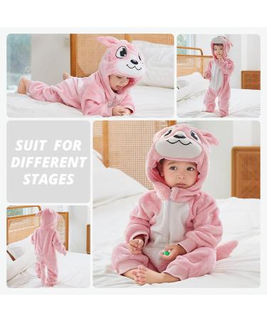 COOKY.D Baby Hooded Rompers | Winter Flannel Jumpsuit Pajamas for Infants | 3-6 Months | Pink - Buy Online on GoSupps.com