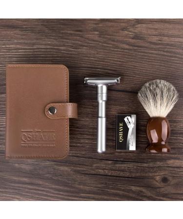 QSHAVE Leather Travel Case for Double Edge Safety Razor, Shaving Brush, Blades, and Nail Clipper - Brown (Case Only) - Buy Online on GoSupps.com
