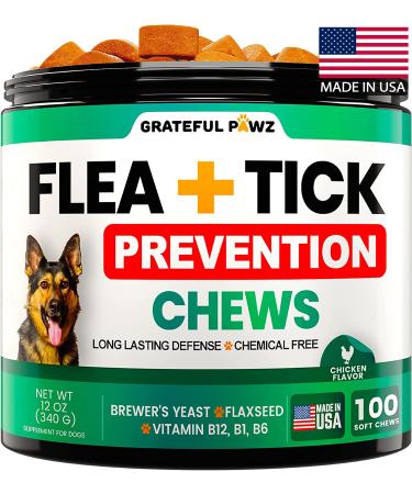 Flea and Tick Prevention for Dogs Chewables - Natural Dog Flea & Tick Control Supplement - Flea and Tick Chews for Dogs - Oral Flea Pills for Dogs - All Breeds and Ages - Soft Tablets - Made in USA