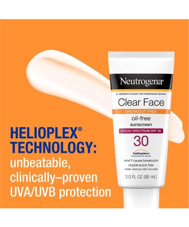 Neutrogena Clear Face Liquid Sunscreen SPF 30 for Acne-Prone Skin - 3 fl. oz - Buy Online on GoSupps.com