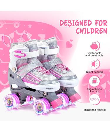 Kuxuan Saya Roller Skates for Kids | Adjustable with Light-Up Wheels | Pink & Gray | Small (10-13 US) - Buy Online on GoSupps.com