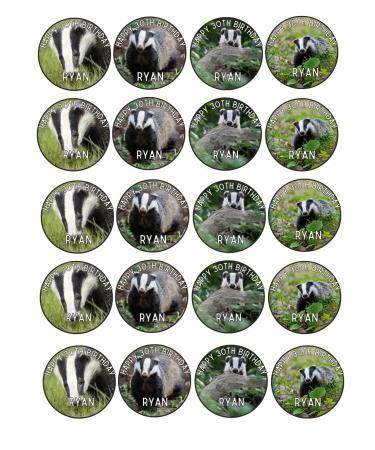 edible 20 x Animal BADGER Personalised cupcake toppers UNCUT (wafer card)