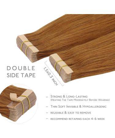 WENNALIFE 22 Remy Tape Hair Extensions Auburn Ginger #30 - 20pcs, 50g Real Human Hair Coloured Tape Extensions - Buy Online on GoSupps.com