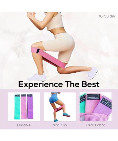 Perfect Stix Booty Bands - 3 Resistance Levels for Legs & Butt | Non-Slip Fabric Exercise Bands Set with Pink Travel Bag - International Shipping Available - Buy Online on GoSupps.com