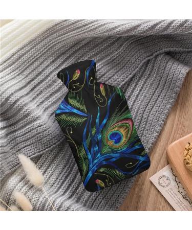 Shop Peacock Feathers Hot Water Bottle with Plush Cover - Ideal Hand Warmer for Adults & Kids (26.5x15.3cm) | International Shipping Available - Buy Online on GoSupps.com