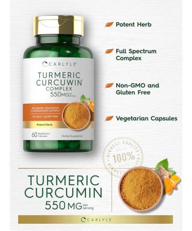 Carlyle Turmeric Curcumin 550mg | 60 Vegetarian Capsules | CurcuWin Extract Complex | Non-GMO & Gluten Free Supplement - Buy Online on GoSupps.com