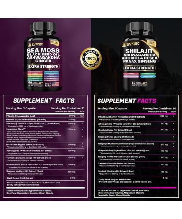 ELVPOTEC Shilajit and Sea Moss Bundle- 90 Count - Sea Moss 7000mg Black Seed Oil 4000mg Ashwagandha 2000mg Ginger & Shilajit 9000mg Rhodiola Rosea 1000mg All in 1 Supplements (1 Pack) - Buy Online on GoSupps.com