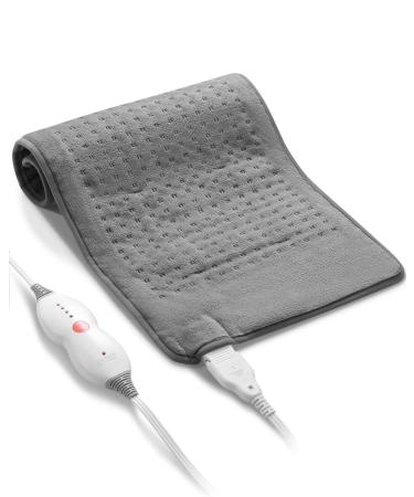 Heating Pad Electric Fast-Heating Warming Pad 4 Temperature Settings Heating Pads for Back Pain Moist Heat Therapy Option Auto Shut-Off and Machine Washable- 12 x 24 Grey