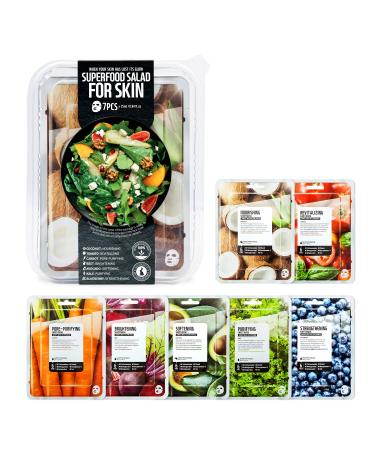 FARMSKIN Superfood Facial Sheet Mask Coconut Salad Set - Korean Facial Mask/Sheet Mask for Daily Skincare Routine/Hydrating & Soothing for All Skin Types/Skincare vegetable Face Mask (Pack of 7) 1_week_Coconut Salad Set (Pack of 7)