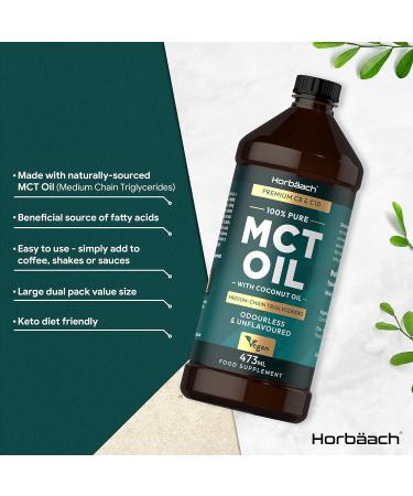 MCT Oil C8 & C10 | 2 Pack x 473ml | Premium Keto Food Supplement | with Coconut Oil | Odourless & Unflavoured | Vegetarian & Vegan Friendly | by Horbaach - Buy Online on GoSupps.com