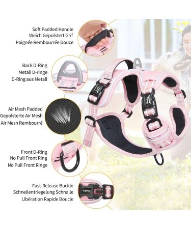 Adjustable No-Pull Heele Dog Harness for Large Dogs - Reflective & Breathable Light Pink - XL (53-97cm) - Buy Online on GoSupps.com