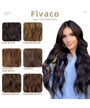 Flvaco 20 Inch Dark Brown Synthetic Clip In Hair Extensions - 6PCS Long Wavy Hairpieces for Women | Thick Double Weft Full Head Extensions (230G) - Buy Online on GoSupps.com