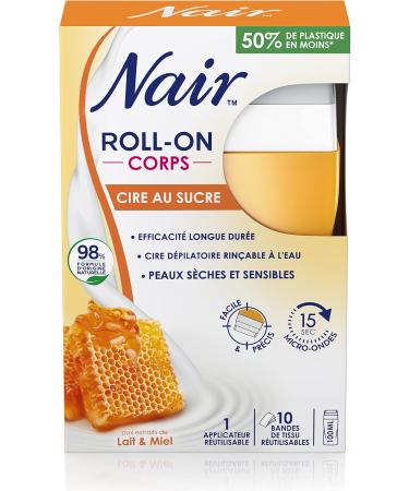 NAIR - Roll-On Sugar Wax with Milk & Honey Extracts Special for Dry & Sensitive Skin with 10 Reusable Water-Rinsable Strip - Buy Online on GoSupps.com