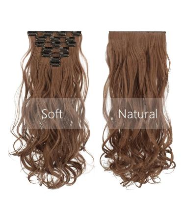Feshfen 7-Piece Clip-In Wavy Hair Extensions 50cm - Extreme Auburn Brown | High-Quality Synthetic Hair Parts for Women - Buy Online on GoSupps.com