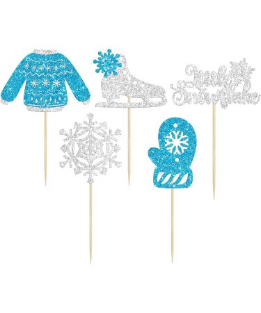 Gyufise 30Pcs Little Snowflake Cupcake Toppers Glitter Skate Shoe Gloves Sweater Cake Topper Decorations for Snowflake Theme Winter Wonderland Baby Shower Birthday Party Supplies Blue Little Snowflake Blue - Buy Online on GoSupps.com
