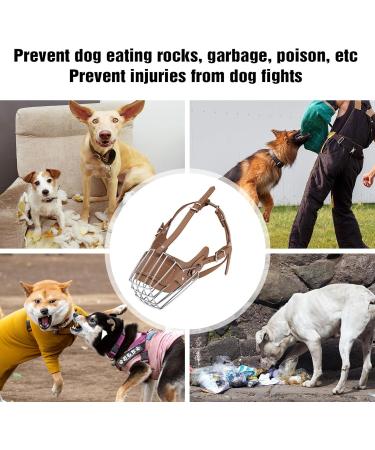 Adjustable Metal Dog Muzzle - Breathable Basket for Large & Medium Dogs | Durable Leather Leash Included - Perfect Fit in Brown - Buy Online on GoSupps.com