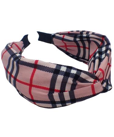Topkids Accessories Twisted Tartan Alice Bands Adult Women Hair Accessories for Women Hair Bands for Women Thick Headband Womens Headbands Head Bands Adult Women Wide Headbands (Pink)