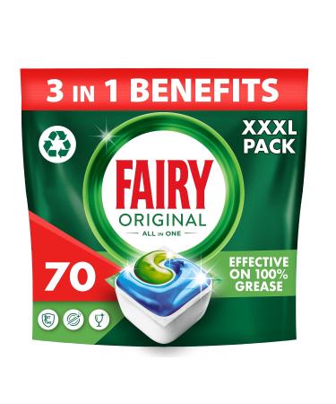 Fairy All-In-1 Dishwasher Tablets Bulk 70 Tablets Original Effective Even On Dried-On Grease Fresh 70 Tablets