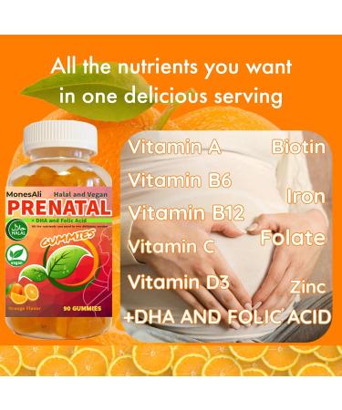 Prenatal Gummies for Women Vitamins| & Postnatal | Vegan Halal Gelatin Free | with Folate Iron & Biotin | Supports Pregnancy Postpartum Energy & Hair Health Orange & Strawberry 90 Count (Pack of 1) - Buy Online on GoSupps.com