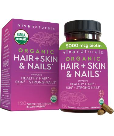 Viva Naturals Organic Hair Skin and Nails Vitamins for Women with Biotin - 120 Tablets