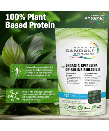 Gandalf Certified Organic Spirulina Tablets Ultra Pure Blue-Green Algae Certified 3rd Party Tested Canada s Most Trusted Brand Vegan 600 mg 150 tablets - Buy Online on GoSupps.com
