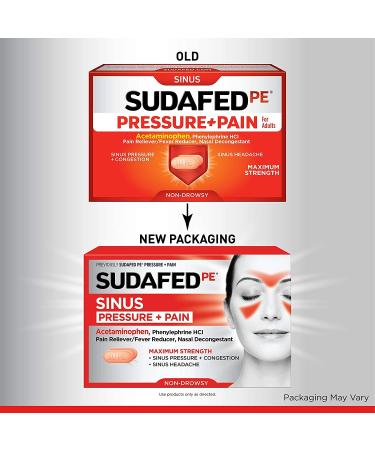 Sudafed PE Sinus Pressure + Pain Relief Maximum Strength Non-Drowsy Decongestant - 24 Count Pack - Buy Online on GoSupps.com