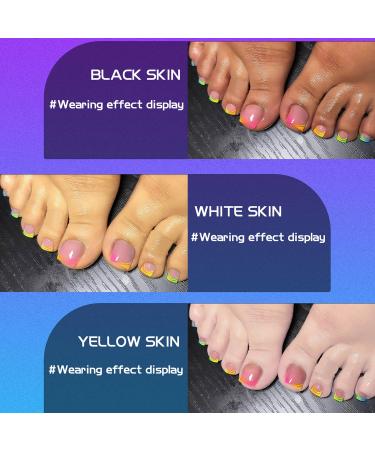 Double Rainbow French Tip Toenails | Neon Ombre Press On Nails | Cute Short Acrylic Fake Toenails for Women - Buy Online on GoSupps.com