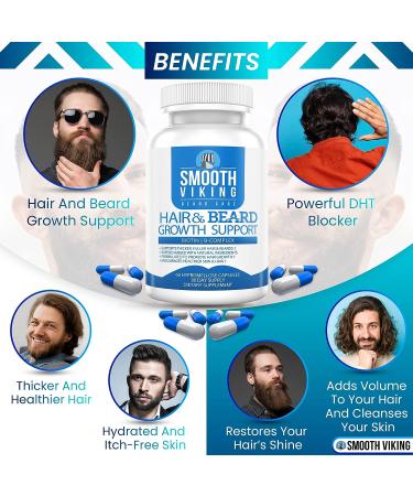 Beard Growth Supplement - Men's Hair Growth Vitamins (60 Capsules) with 5000 MCG Biotin & DHT Blocker - Beard Pills for Thicker & Stronger Hair - Buy Online on GoSupps.com