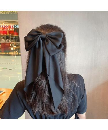 BAIYSFFG Big Bow Hair Clips with Long Silky Satin 2PCS Solid Color French Barrette Simple Hair Fastener Accessories for Women Girls Black White - Buy Online on GoSupps.com