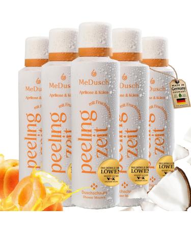 MeDusch Shower scrub peeling time 200 ml apricot and coconut with mild fruit and lactic acid AHA BHA in practical set of 4 unisex body scrub AHA BHA Peeling 4