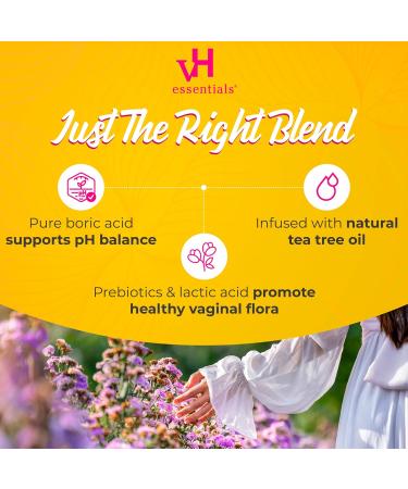 vH Essentials Boric Acid & Tea Tree Vaginal Suppositories - pH Balance & Odor Control - Feminine Care - 24 Suppositories + Applicator - 2.4 oz - Buy Online on GoSupps.com