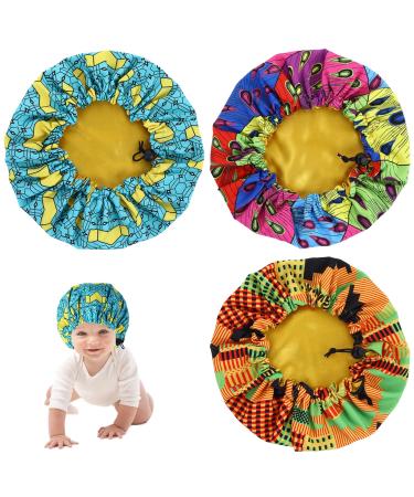 Prasacco 3 Pieces Kids Satin Bonnet Baby Bonnet Sleeping Cap Soft Silk Night Hats Colorful Satin Cap for Baby Girls Boys Natural Hair Teens Toddler Child Baby (Color blocked)