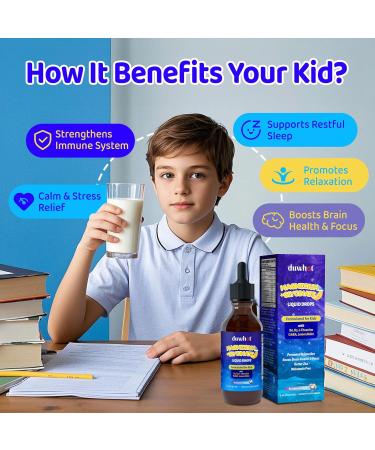 duwhot Kids Magnesium Liquid Drops Magnesium Glycinate 100 mg Supplement with L-Theanine GABA Vitamin B6 D3 for Sleep & Relaxation Melatonin Free Sugar Free 2 Fl Oz - Buy Online on GoSupps.com