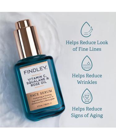 Findley Face Serum with Vitamin C Squalane & Rose Oil | Hydrating Anti-Aging Serum for Dewy Glow | Reduces Fine Lines & Wrinkles - 2 Fl Oz - Buy Online on GoSupps.com