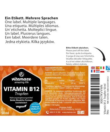 High Dose Vegan Vitamin B12 Drops 500 mcg | Methylcobalamin & Adenosylcobalamin Liquid 50 ml - Additive-Free Dietary Supplement Made in Germany - Buy Online on GoSupps.com
