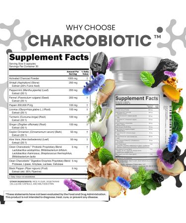 Clean Nutra Activated Charcoal Pills + Shilajit Probiotic Digestive Enzymes for Digestive Health Capsules with Peppermint Fennel Licorice Papain Ginger Turmeric Powder | Gut Health 60 Count (Pack of 1) - Buy Online on GoSupps.com