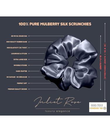 JULIET ROSE Luxury Mulberry Silk Scrunchies Pack of 3 - Large/Extra Large - 100% Pure 22-Momme 6A Mulberry Hair Ties - Stylish Hair Sleep Accessories - No Crease, No Damage - Gray/Black/Lak - Buy Online on GoSupps.com